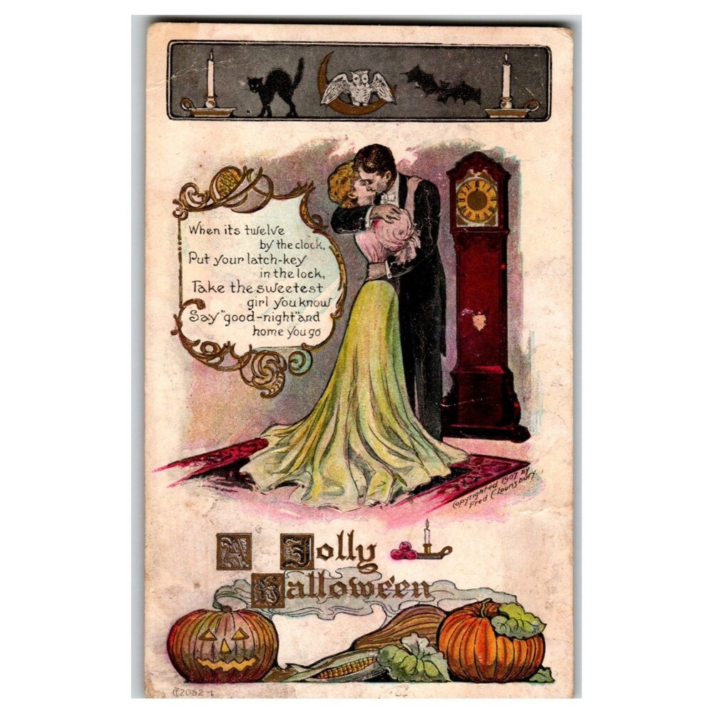 1909 Fred C. Lounsbury Jolly Halloween Postcard Kissing Couple Poem